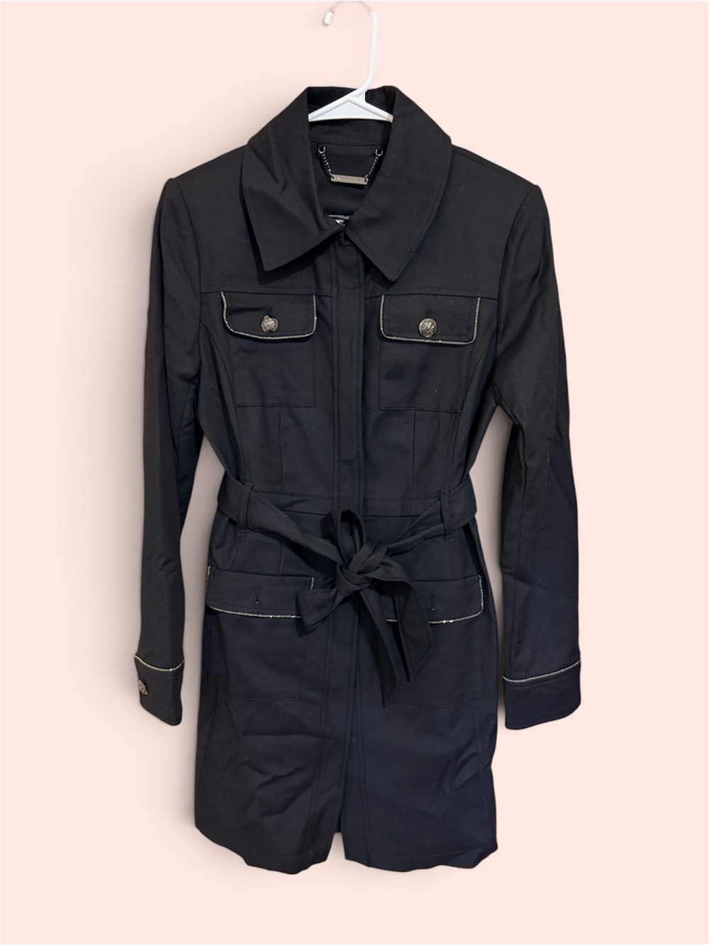 White House Black Market • Black Trench Coat with Tie Belt